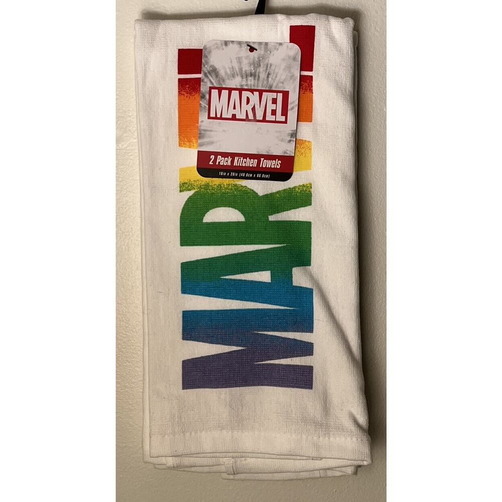 NWT Marvel Logo Rainbow Pride Kitchen Towels - Set Of 2